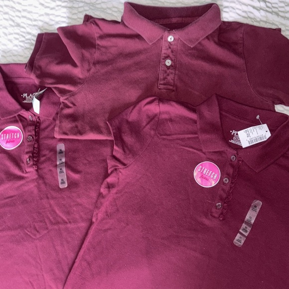The Children's Place Other - 3 School Uniform Polo Maroon Burgundy Red Shirts Short Sleeve Button Collar New